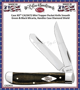 W.R. Case & Son's Cutlery CA23472 Case XX� Mini Trapper Pocket Knife Smooth Green and Black Micarta, Handles Case Diamond Shield 