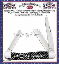 W.R. Case & Sons Cutlery CA33720 Case XX� Stockman Chevrolet Black Synthetic Handle 3-5/8" Closed 2-1/2" Clip 1-3/4" Spey 2" Sheepsfoot Coping Stainless Steel Pocket Knife 
