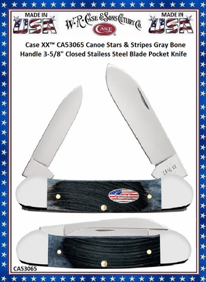 W.R. Case & Son's Cutlery CA53065 Case XX� Canoe Stars & Stripes Gray Bone Handle 3-5/8" Closed Stainless Steel Blade Pocket Knife