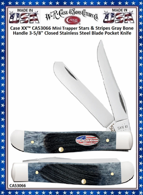 W.R. Case & Son's Cutlery CA53066 Case XX™ Mini Trapper Stars & Stripes Gray Bone Handle 3-5/8" Closed Stainless Steel Blade Pocket Knife W.R. Case & Son's Cutlery CA53066 Case XX™ Mini Trapper Stars & Stripes Gray Bone Handle 3-5/8" Closed Stainless Steel Blade Pocket Knife
