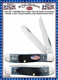 W.R. Case & Son's Cutlery CA53066 Case XX� Mini Trapper Stars & Stripes Gray Bone Handle 3-5/8" Closed Stainless Steel Blade Pocket Knife