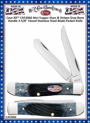 W.R. Case & Son's Cutlery CA53066 Case XX™ Mini Trapper Stars & Stripes Gray Bone Handle 3-5/8" Closed Stainless Steel Blade Pocket Knife W.R. Case & Son's Cutlery CA53066 Case XX™ Mini Trapper Stars & Stripes Gray Bone Handle 3-5/8" Closed Stainless Steel Blade Pocket Knife