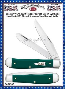 W.R. Case & Son's Cutlery CA64530 Case XX� Trapper Spruce Green Synthetic Handle 4-1/8" Closed Stainless Steel Blade Pocket Knife