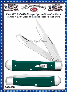 W.R. Case & Son's Cutlery CA64530 Case XX� Trapper Spruce Green Synthetic Handle 4-1/8" Closed Stainless Steel Blade Pocket Knife
