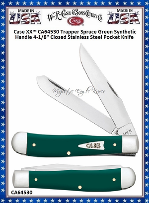 W.R. Case & Son's Cutlery CA64530 Case XX™ Trapper Spruce Green Synthetic Handle 4-1/8" Closed Stainless Steel Blade Pocket Knife W.R. Case & Son's Cutlery CA64530 Case XX™ Trapper Spruce Green Synthetic Handle 4-1/8" Closed Stainless Steel Blade Pocket Knife