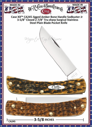 W.R. Case & Son's Cutlery CA245 Case XX� Jigged Amber Bone Sodbuster Jr Stainless Pocket Knife      