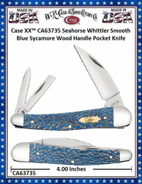 W.R. Case & Sons Cutlery CA63735 Case XX� Seahorse Whittler Smooth Blue Sycamore Wood Handle Stainless Pocket Knife