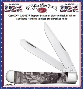 W.R. Case & Sons Cutlery CA10677 Case XX™Trapper Statue of Liberty Black & White Synthetic Handle Stainless Steel Pocket Knife W.R. Case & Sons Cutlery CA10677 Case XX™Trapper Statue of Liberty Black & White Synthetic Handle Stainless Steel Pocket Knife