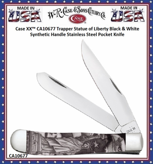 W.R. Case & Sons Cutlery CA10677 Case XX™Trapper Statue of Liberty Black & White Synthetic Handle Stainless Steel Pocket Knife W.R. Case & Sons Cutlery CA10677 Case XX™Trapper Statue of Liberty Black & White Synthetic Handle Stainless Steel Pocket Knife