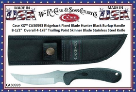 W.R. Case & Sons Cutlery CA30593 Case XX� Ridgeback Fixed Blade Hunter Black Burlap Handle 8-1/2"  Overall 4-1/8" Trailing Point Skinner Blade Stainless Steel Knife