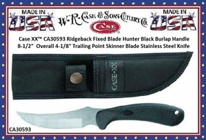 W.R. Case & Sons Cutlery CA30593 Case XX� Ridgeback Fixed Blade Hunter Black Burlap Handle 8-1/2"  Overall 4-1/8" Trailing Point Skinner Blade Stainless Steel Knife