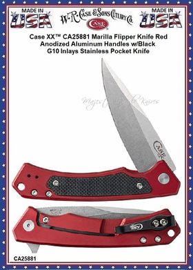 W.R. Case & Son's Cutlery CA25881 Case XX� Marilla Flipper Knife Red Anodized Aluminum Handles w/Black G10 Inlays Stainless Pocket Knife  