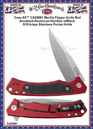 W.R. Case & Son's Cutlery CA25881 Case XX� Marilla Flipper Knife Red Anodized Aluminum Handles w/Black G10 Inlays Stainless Pocket Knife  