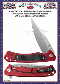 W.R. Case & Son's Cutlery CA25881 Case XX™ Marilla Flipper Knife Red Anodized Aluminum Handles w/Black G10 Inlays Stainless Pocket Knife W.R. Case & Son's Cutlery CA25881 Case XX™ Marilla Flipper Knife Red Anodized Aluminum Handles w/Black G10 Inlays Stainless Pocket Knife