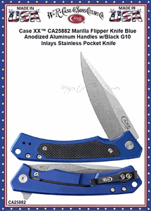 W.R. Case & Son's Cutlery CA25882 Case XX� Marilla Flipper Knife Blue Anodized Aluminum Handles w/Black G10 Inlays Stainless Pocket Knife   
