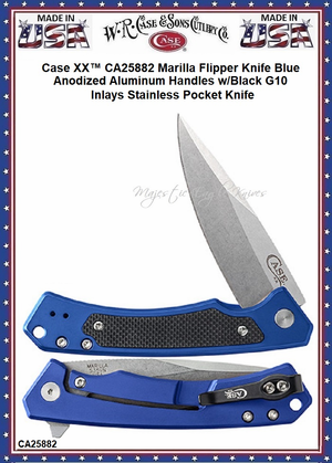 W.R. Case & Son's Cutlery CA25882 Case XX� Marilla Flipper Knife Blue Anodized Aluminum Handles w/Black G10 Inlays Stainless Pocket Knife   