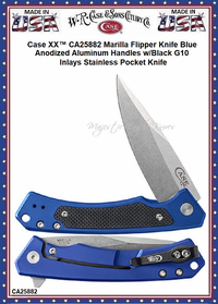 W.R. Case & Son's Cutlery CA25882 Case XX™ Marilla Flipper Knife Blue Anodized Aluminum Handles w/Black G10 Inlays Stainless Pocket Knife W.R. Case & Son's Cutlery CA25882 Case XX™ Marilla Flipper Knife Blue Anodized Aluminum Handles w/Black G10 Inlays Stainless Pocket Knife