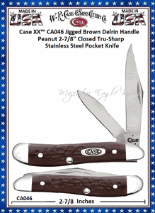 W.R. Case & Sons Cutlery CA046 Case XX� Jigged Brown Delrin Handle 2-7/8" Closed Peanut Tru-sharp Surgical Stainless Steel Pocket Knife