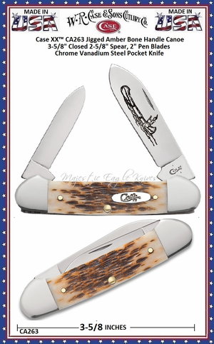 W.R. Case & Son's Cutlery CA263 Case XX� Jigged Amber Bone Handle Canoe Chrome Vanadium Pocket Knife        