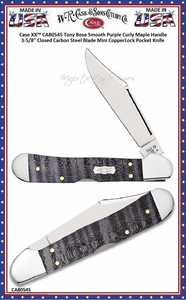 W.R. Case & Sons Cutlery CA80545 Case XX� Smooth Purple Curly Maple Mini CopperLock Pocket Knife 3.63" Closed Mirror-polished Tru-Sharp Surgical Steel Bladed Pocket Knife