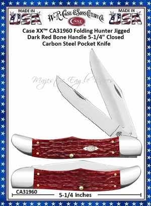 W.R. Case & Sons Cutlery CA31960 Case XX� Peach Seed Jig Dark Red Bone Handle Large Folding Hunter 5.25" Closed Carbon Steel Bladed Pocket Knife 