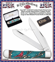 W.R. Case & Sons Cutlery CA39159 Case XX™ Cardinal Embellished Color Wash Smooth Natural Bone Trapper Pocket Knife 4.13" Closed Mirror-polished Tru-Sharp Surgical Steel Bladed Pocket Knife in Gift Box W.R. Case & Sons Cutlery CA39159 Case XX™ Cardinal Embellished Color Wash Smooth Natural Bone Trapper Pocket Knife 4.13" Closed Mirror-polished Tru-Sharp Surgical Steel Bladed Pocket Knife in Gift Box