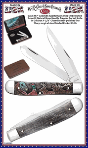 W.R. Case & Sons Cutlery CA60585 Case XX� Sportsman Series Embellished Smooth Natural Bone Handle Trapper Pocket Knife in Gift Box 4-1/8" Closed Mirror-polished Tru-Sharp Surgical Steel Bladed Pocket Knife