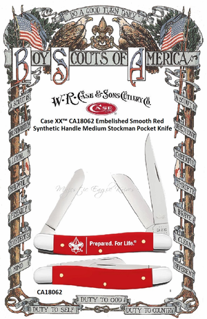 W.R. Case & Son's Cutlery CA18062 Case XX™ BSA® Embellished Smooth Red Synthetic Handle Medium Stockman Pocket Knife Gift Set W.R. Case & Son's Cutlery CA18062 Case XX™ BSA® Embellished Smooth Red Synthetic Handle Medium Stockman Pocket Knife Gift Set