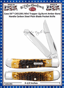 W.R. Case & Sons Cutlery CA51391 Case XX� Mini Trapper Jig Burnt Amber Bone Handle Carbon Steel Pocket Knife