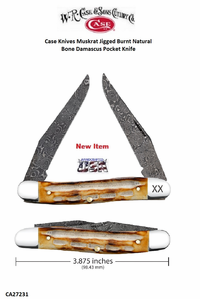 W.R. Case & Sons Cutlery CA27231 Case XX� Muskrat Jigged Burnt Bone Handle 3-7/8" Closed Damascus Pocket Knife 