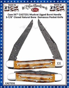 W.R. Case & Sons Cutlery CA27231 Case XX� Muskrat Jigged Burnt Bone Handle 3-7/8" Closed Damascus Pocket Knife 
