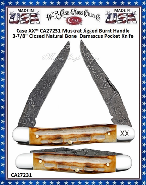 W.R. Case & Sons Cutlery CA27231 Case XX� Muskrat Jigged Burnt Bone Handle 3-7/8" Closed Damascus Pocket Knife 