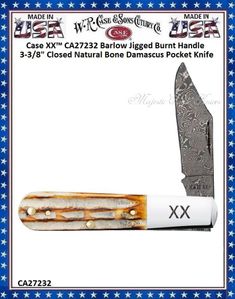 W.R. Case & Sons Cutlery CA27232 Case XX Barlow Jigged Burnt Bone Handle 3-3/8" Closed Damascus Pocket Knife