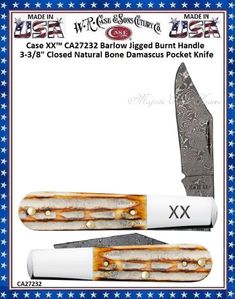 W.R. Case & Sons Cutlery CA27232 Case XX� Barlow Jigged Burnt Bone Handle 3-3/8" Closed Damascus Pocket Knife