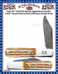 W.R. Case & Sons Cutlery CA27232 Case XX™ Barlow Jigged Burnt Bone Handle 3-3/8" Closed Damascus Pocket Knife W.R. Case & Sons Cutlery CA27232 Case XX™ Barlow Jigged Burnt Bone Handle 3-3/8" Closed Damascus Pocket Knife