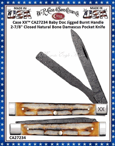 W.R. Case & Sons Cutlery CA27234 Case XX� Baby Doc Jigged Burnt Bone Handle 2-7/8" Closed Pocket Knife 