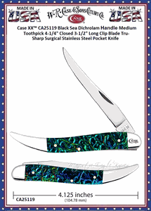  W.R. Case & Sons Cutlery CA25119 Case XX� Black Sea Dichrolam Handle Medium Toothpick 4-1/4" Closed 3-1/2" Long Clip Blade Tru-Sharp Surgical Stainless Steel Pocket Knife 
