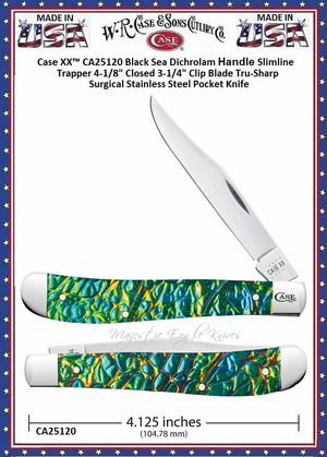 W.R. Case & Sons Cutlery CA25120 Case XX� Black Sea Dichrolam Handle Slimline Trapper 4-1/8" Closed 3-1/4" Clip Blade Tru-Sharp Surgical Stainless Steel Pocket Knife 