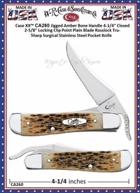 W.R. Case & Sons Cutlery CA260 Case XX� Jigged Amber Bone Russlock 4-1/4" Closed Oval Nickel Silver Script Inlay Tru-Sharp Stainless Pocket Knife 