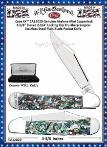 W.R. Case & Sons Cutlery CA12020 Case XX� Mini Copperlock Genuine Abalone Handle 3-5/8" Closed 2-3/4" Locking Clip Plain Blade Mini Copperlock Stainless Pocket Knife