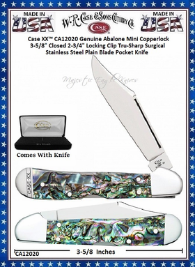 W.R. Case & Sons Cutlery CA12020 Case XX� Mini Copperlock Genuine Abalone Handle 3-5/8" Closed 2-3/4" Locking Clip Plain Blade Mini Copperlock Stainless Pocket Knife
