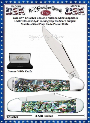 W.R. Case & Sons Cutlery CA12020 Case XX™ Mini Copperlock Genuine Abalone Handle 3-5/8" Closed 2-3/4" Locking Clip Plain Blade Mini Copperlock Stainless Pocket Knife W.R. Case & Sons Cutlery CA12020 Case XX™ Mini Copperlock Genuine Abalone Handle 3-5/8" Closed 2-3/4" Locking Clip Plain Blade Mini Copperlock Stainless Pocket Knife