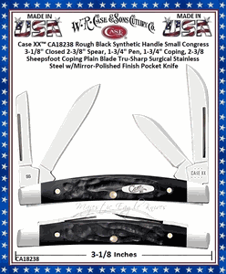 W.R. Case & Sons Cutlery CA18238 Case XX� Small Congress Rough Black Stainless Steel Pocket Knife 