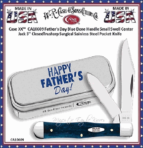 W.R. Case & Sons Cutlery CA10609 Case XX� Father's Day Blue Bone Handle Small Swell Center Jack 3" Closed Trusharp Surgical Stainless Steel Pocket Knife
