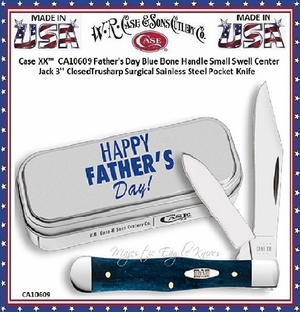 W.R. Case & Sons Cutlery CA10609 Case XX� Father's Day Blue Bone Handle Small Swell Center Jack 3" Closed Trusharp Surgical Stainless Steel Pocket Knife