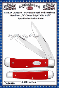 W.R. Case & Sons Cutlery CA56980 Case XX TRAPPER Smooth Red Synthetic Handle 4-1/8" Closed 3-1/4" Clip 3-1/4" Spey Blades Pocket Knife