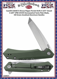 W.R. Case & Sons Cutlery CA64671 Case XX™ Kinzua Flipper Pocket Knife 3.4" CPM-S35VN Stonewashed Tanto Plain Blade, OD Green Anodized Aluminum Handles W.R. Case & Sons Cutlery CA64671 Case XX™ Kinzua Flipper Pocket Knife 3.4" CPM-S35VN Stonewashed Tanto Plain Blade, OD Green Anodized Aluminum Handles