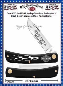 W.R. Case & Sons Cutlery CA52265 Case XX� Harley-Davidson Sodbuster Jr Black Delrin Stainless Steel Pocket Knife