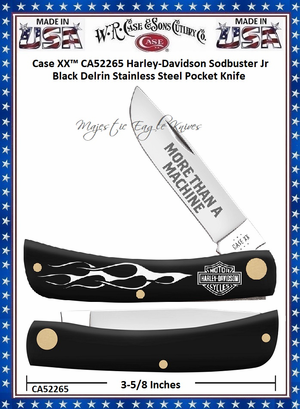 W.R. Case & Sons Cutlery CA52265 Case XX� Harley-Davidson Sodbuster Jr Black Delrin Stainless Steel Pocket Knife