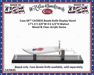 W.R. Case & Sons Cutlery CA70635 Case XX� Bowie Knife Display Stand 17''L X 5 3/4''W X 6 1/2''H Walnut Wood & Clear Acrylic Dome